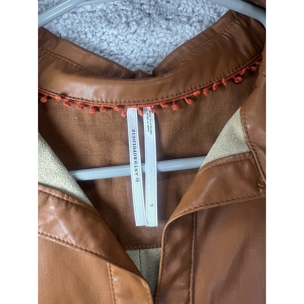 Anthropologie‎ Faux Leather Oversized Button Down Shirt Size Large Cedar Brown - Picture 5 of 7